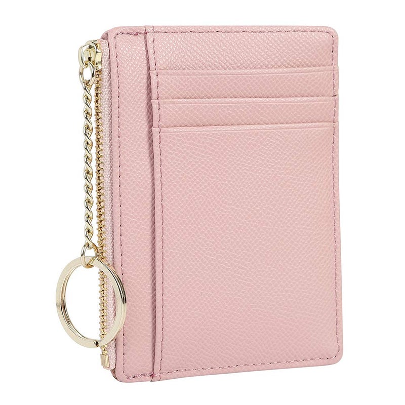 Cynure Women's 8 Cards Slim Minimalist Card Holder Coin Changes Purse Keychain Front Pocket Wallet, pink - Image 3